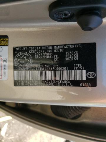 Photo 10 from auction – 2007 TOYOTA CAMRY CE with VIN 4T1BE46K47U660261