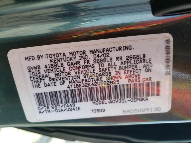 Photo 10 from auction – 2002 TOYOTA CAMRY LE with VIN 4T1BE32K42U592925