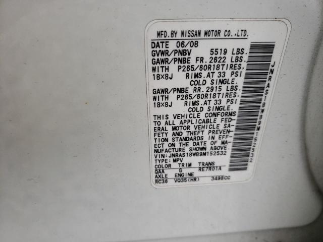Photo 10 from auction – 2009 INFINITI FX35 with VIN JNRAS18W89M152532