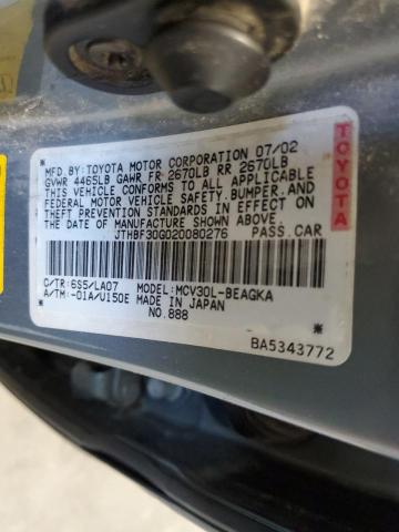 Photo 10 from auction – 2002 LEXUS ES 300 with VIN JTHBF30G020080276