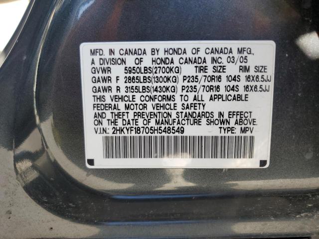 Photo 10 from auction – 2005 HONDA PILOT EXL with VIN 2HKYF18705H548549