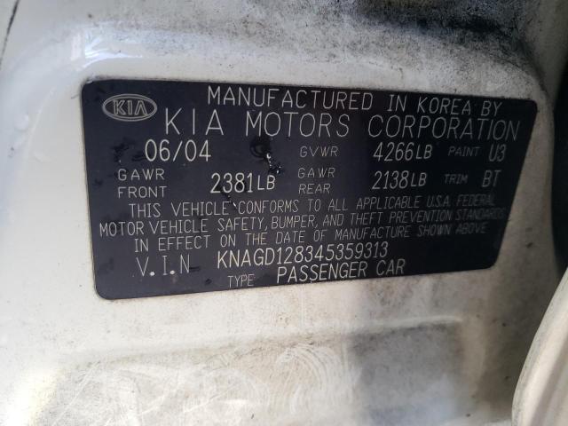 Photo 10 from auction – 2004 KIA OPTIMA LX with VIN KNAGD128345359313