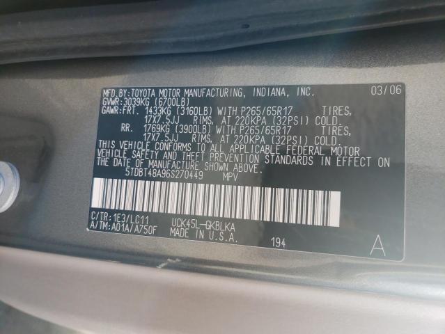 Photo 10 from auction – 2006 TOYOTA SEQUOIA LI with VIN 5TDBT48A96S270449