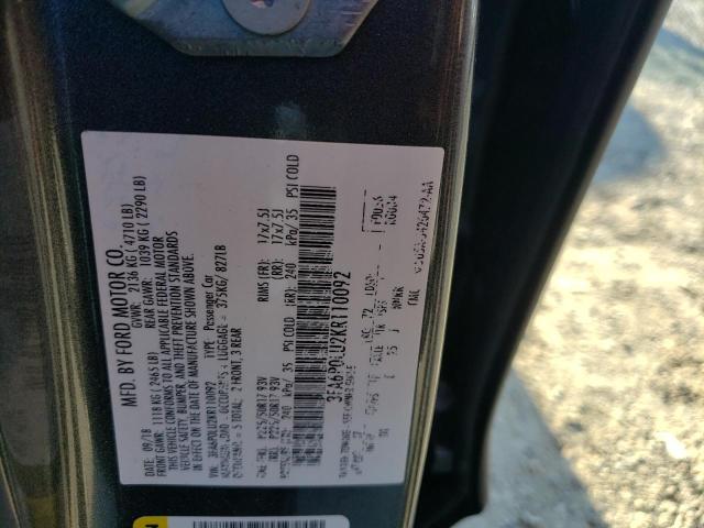Photo 10 from auction – 2019 FORD FUSION SE with VIN 3FA6P0LU2KR110092