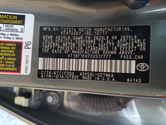 Photo 10 from auction – 2012 TOYOTA CAMRY BASE with VIN 4T1BF1FK7CU517777