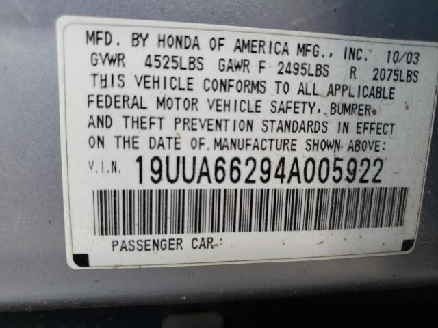 Photo 10 from auction – 2004 ACURA TL with VIN 19UUA66294A005922