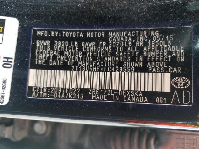 Photo 10 from auction – 2015 TOYOTA COROLLA L with VIN 2T1BURHE4FC429559