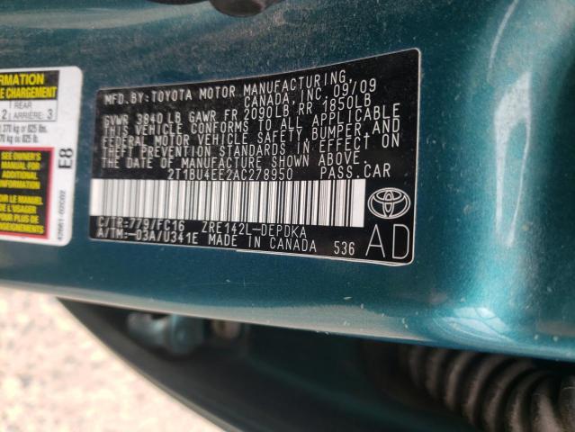 Photo 10 from auction – 2010 TOYOTA COROLLA BA with VIN 2T1BU4EE2AC278950