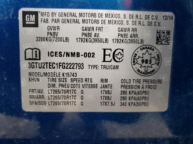 Photo 10 from auction – 2015 GMC SIERRA K15 with VIN 3GTU2TEC1FG222793