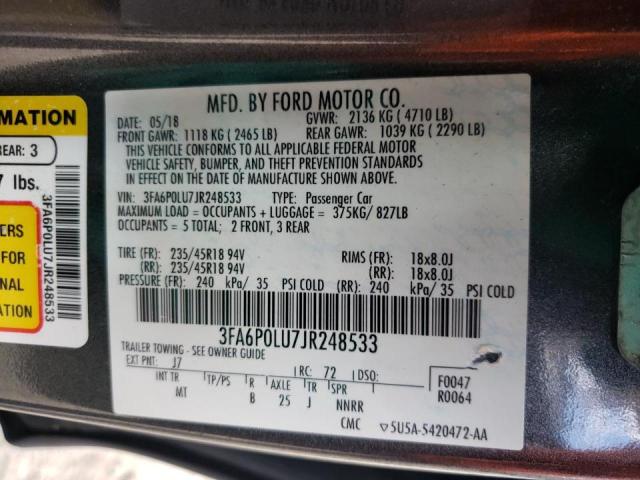 Photo 10 from auction – 2018 FORD FUSION SE with VIN 3FA6P0LU7JR248533