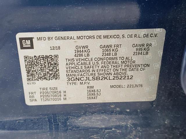Photo 10 from auction – 2019 CHEVROLET TRAX 1LT with VIN 3GNCJLSB2KL252212