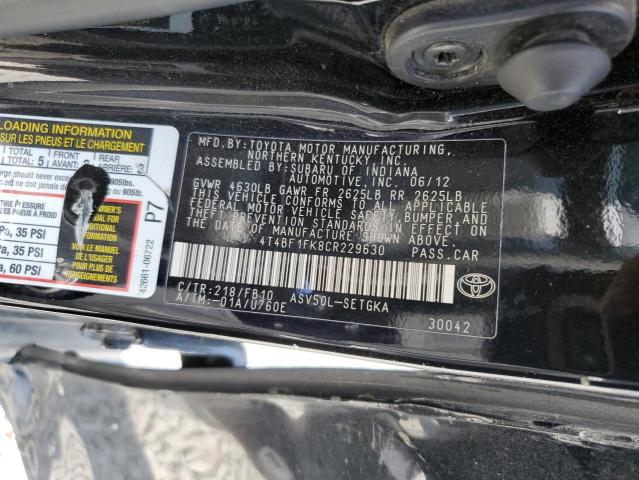 Photo 10 from auction – 2012 TOYOTA CAMRY BASE with VIN 4T4BF1FK8CR229630