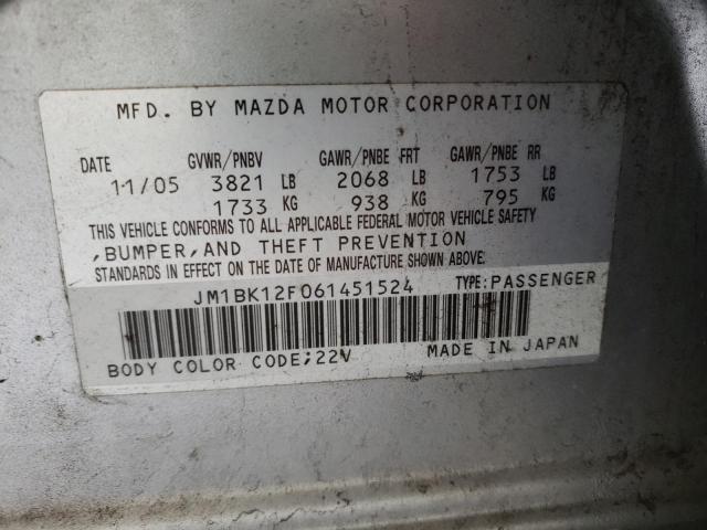 Foto 10 de la subasta – 2006 MAZDA 3 I con VIN JM1BK12F061451524