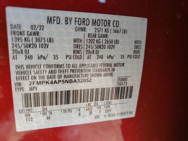 Photo 10 from auction – 2022 FORD EDGE ST with VIN 2FMPK4AP5NBA32052