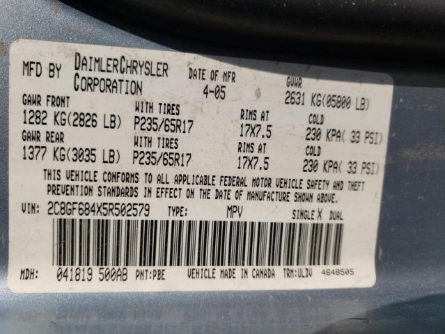 Photo 10 from auction – 2005 CHRYSLER PACIFICA T with VIN 2C8GF684X5R502579