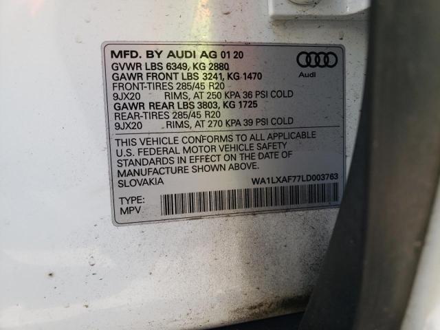 Photo 10 from auction – 2020 AUDI Q7 PREMIUM with VIN WA1LXAF77LD003763