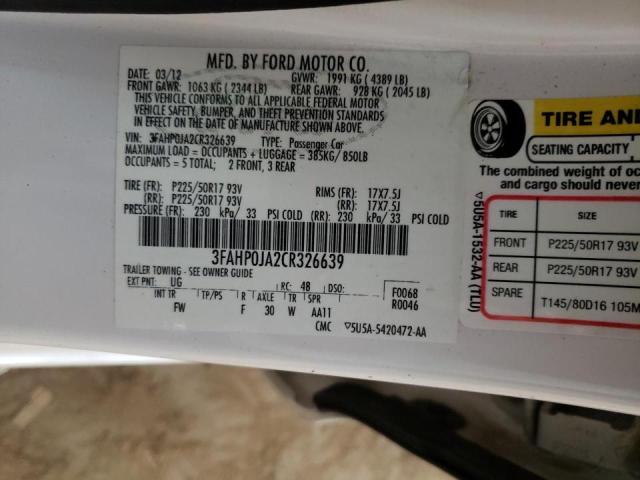 Photo 10 from auction – 2012 FORD FUSION SEL with VIN 3FAHP0JA2CR326639