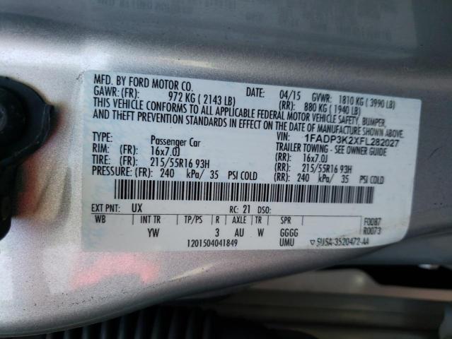 Photo 10 from auction – 2015 FORD FOCUS SE with VIN 1FADP3K2XFL282027