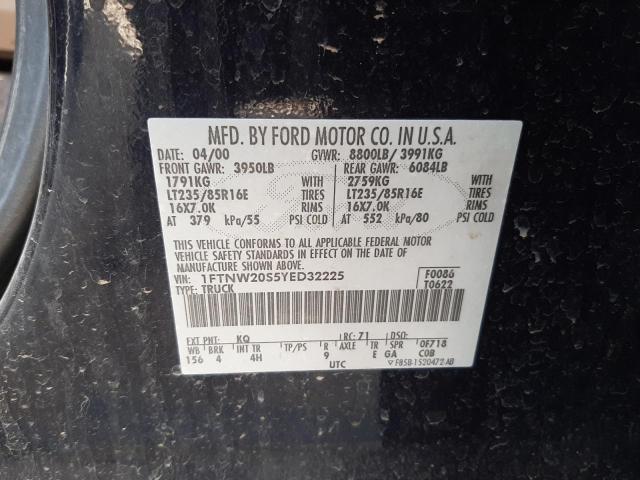 Photo 10 from auction – 2000 FORD F250 SUPER with VIN 1FTNW20S5YED32225