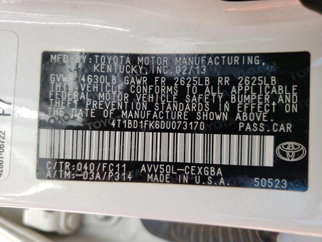 Photo 10 from auction – 2013 TOYOTA CAMRY HYBR with VIN 4T1BD1FK6DU073170