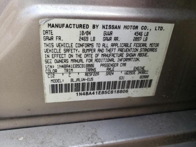 Photo 10 from auction – 2005 NISSAN MAXIMA SE with VIN 1N4BA41E85C818806