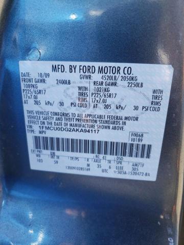 Photo 10 from auction – 2010 FORD ESCAPE XLT with VIN 1FMCU0DG2AKA94117