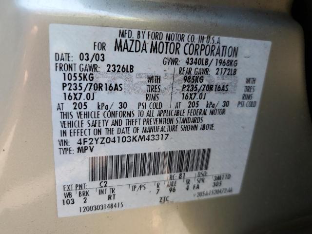 Фото 10 с аукциона – 2003 MAZDA TRIBUTE LX с VIN 4F2YZ04103KM43317