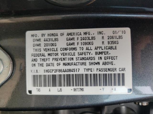 Photo 10 from auction – 2010 HONDA ACCORD EXL with VIN 1HGCP2F86AA084517