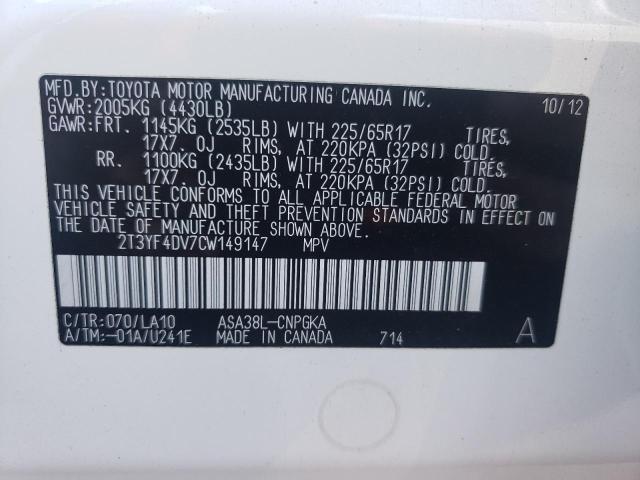 Photo 10 from auction – 2012 TOYOTA RAV4 LIMIT with VIN 2T3YF4DV7CW149147