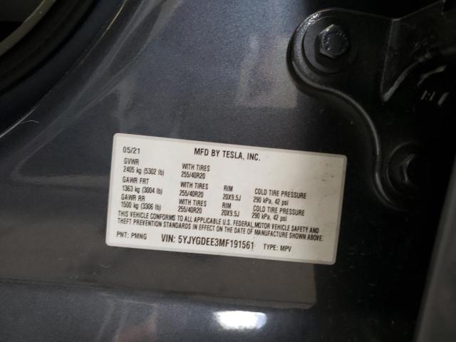 Photo 10 from auction – 2021 TESLA MODEL Y with VIN 5YJYGDEE3MF191561