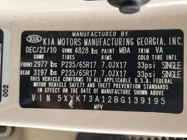 Photo 10 from auction – 2011 KIA SORENTO BA with VIN 5XYKT3A12BG139195