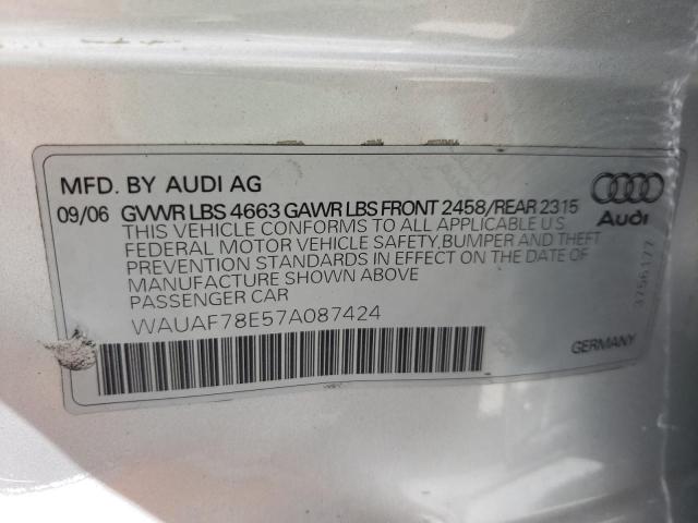 Photo 10 from auction – 2007 AUDI A4 2 with VIN WAUAF78E57A087424