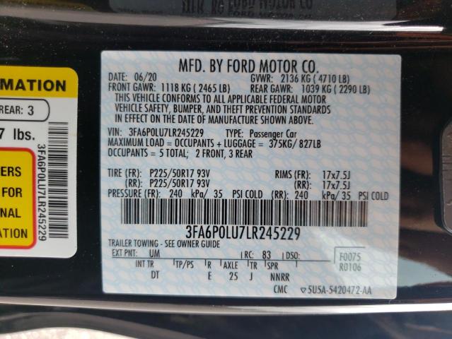 Photo 10 from auction – 2020 FORD FUSION SE with VIN 3FA6P0LU7LR245229