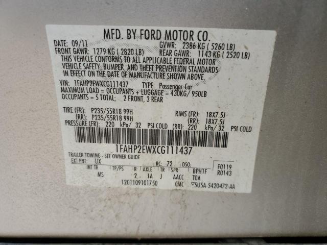 Photo 10 from auction – 2012 FORD TAURUS SEL with VIN 1FAHP2EWXCG111437