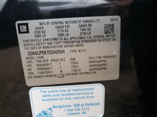 Photo 10 from auction – 2012 CHEVROLET EQUINOX LT with VIN 2GNALPEK7C6342594