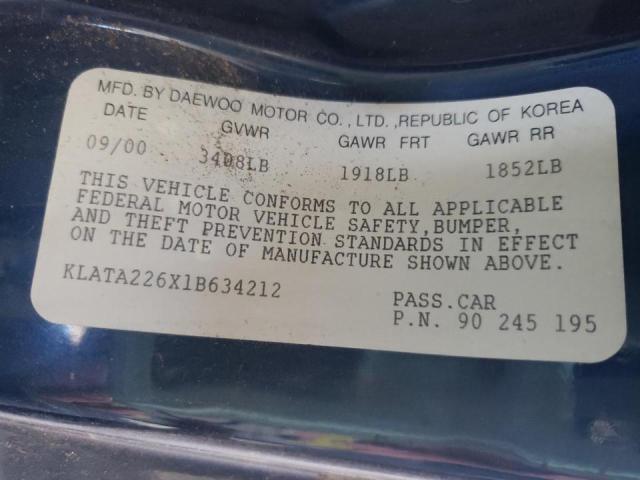Photo 10 from auction – 2001 DAEWOO LANOS S with VIN KLATA226X1B634212
