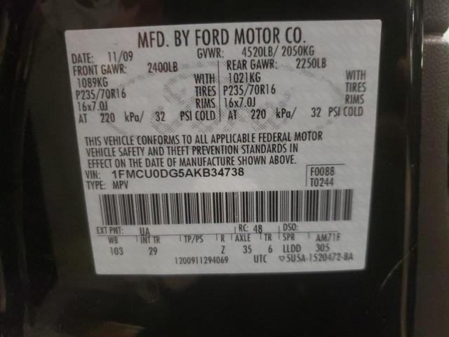 Photo 10 from auction – 2010 FORD ESCAPE XLT with VIN 1FMCU0DG5AKB34738