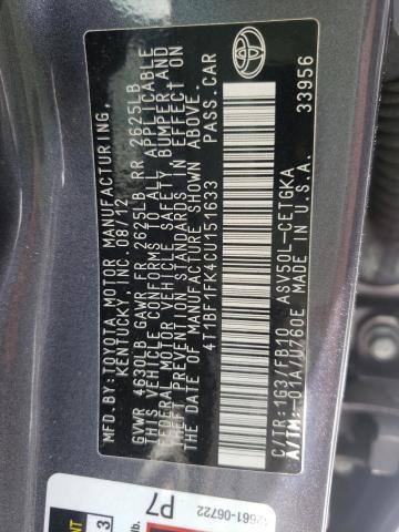 Photo 10 from auction – 2012 TOYOTA CAMRY BASE with VIN 4T1BF1FK4CU151633