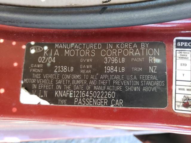 Photo 10 from auction – 2004 KIA SPECTRA LX with VIN KNAFE121645022260