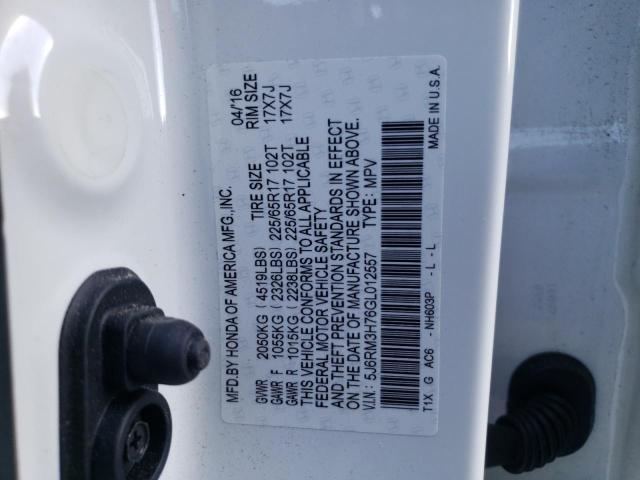 Photo 10 from auction – 2016 HONDA CR-V EXL with VIN 5J6RM3H76GL012557