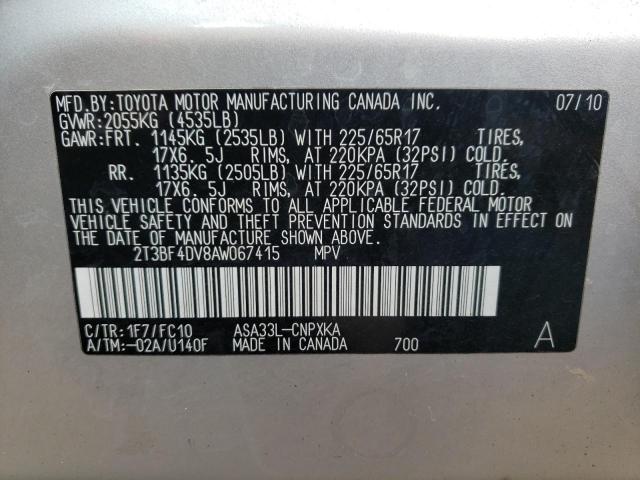 Photo 10 from auction – 2010 TOYOTA RAV4 with VIN 2T3BF4DV8AW067415