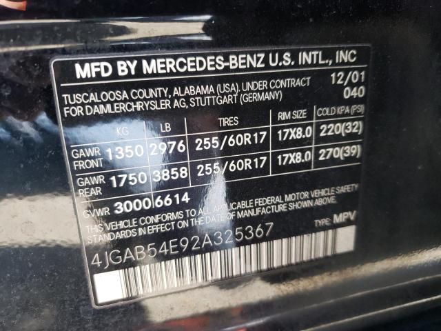Photo 10 from auction – 2002 MERCEDES-BENZ ML 320 with VIN 4JGAB54E92A325367