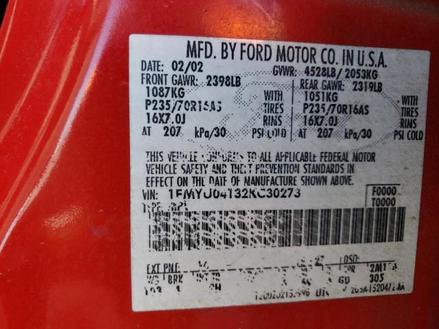 Photo 10 from auction – 2002 FORD ESCAPE XLT with VIN 1FMYU04132KC30273