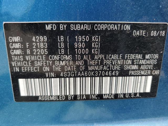 Photo 10 from auction – 2019 SUBARU IMPREZA with VIN 4S3GTAA60K3704649