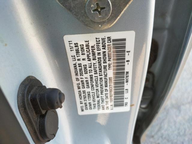 Photo 10 from auction – 2012 HONDA CIVIC EX with VIN 19XFB2F89CE315985
