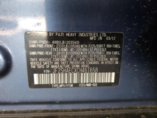 Photo 10 from auction – 2012 SUBARU FORESTER L with VIN JF2SHAECXCH461658