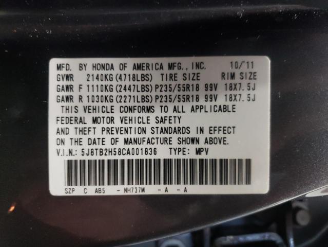 Photo 10 from auction – 2012 ACURA RDX TECHNO with VIN 5J8TB2H58CA001836
