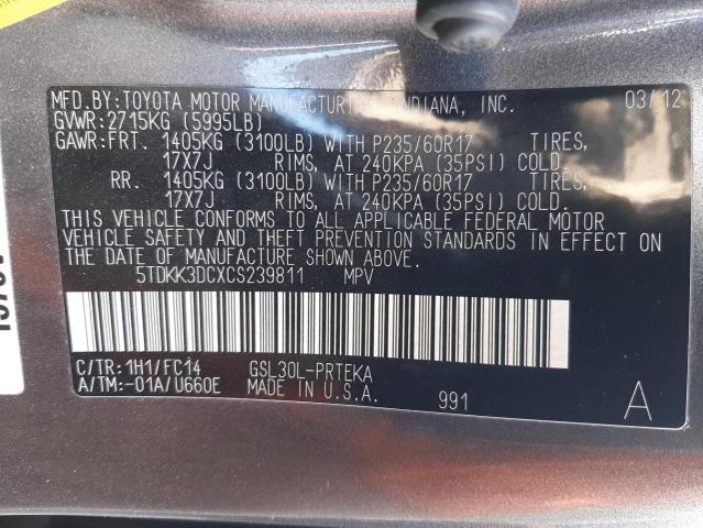 Photo 10 from auction – 2012 TOYOTA SIENNA LE with VIN 5TDKK3DCXCS239811