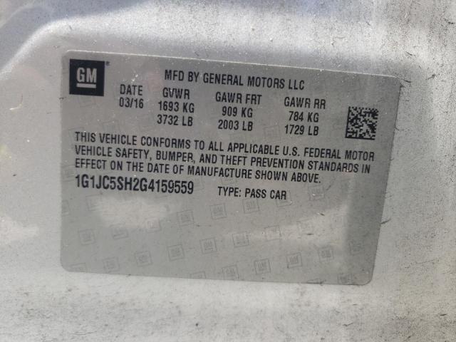 Photo 10 from auction – 2016 CHEVROLET SONIC LT with VIN 1G1JC5SH2G4159559