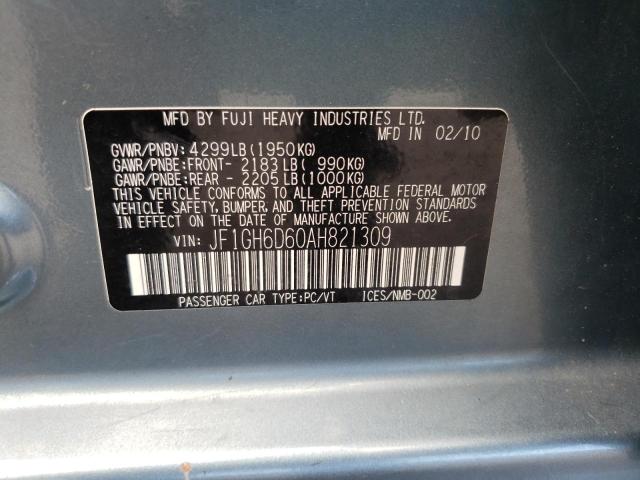 Photo 10 from auction – 2010 SUBARU IMPREZA OU with VIN JF1GH6D60AH821309
